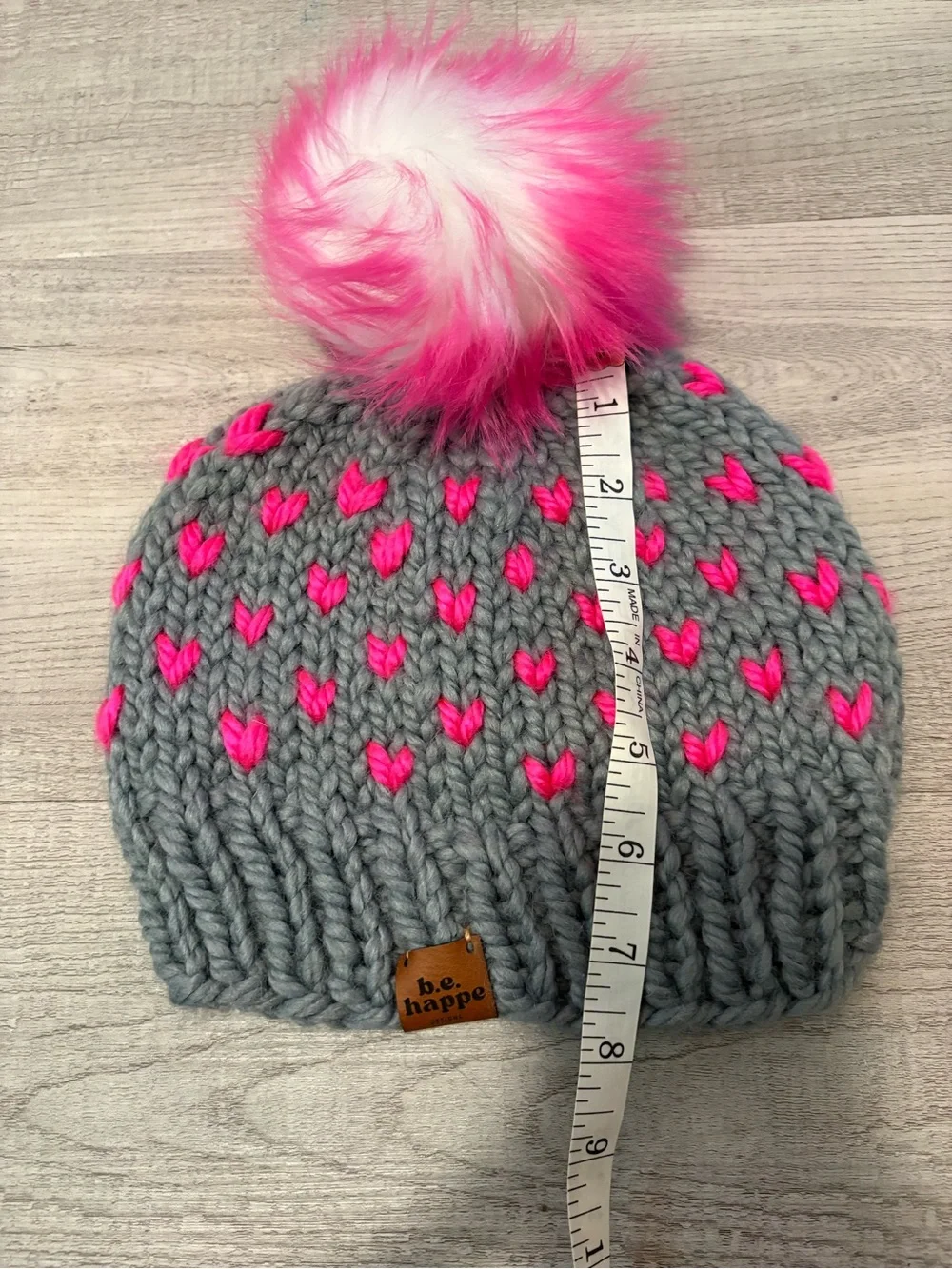 b.e. happe Hand Knit Hot Pink Pom Pom Beanie